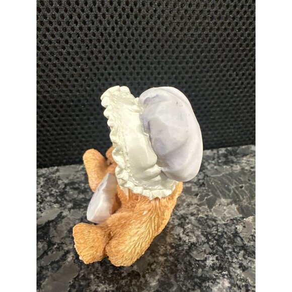 Cute Ceramic Cat Figurines Holding Rose Pink Bow & Green Striped Basket Set - Picture 13 of 16